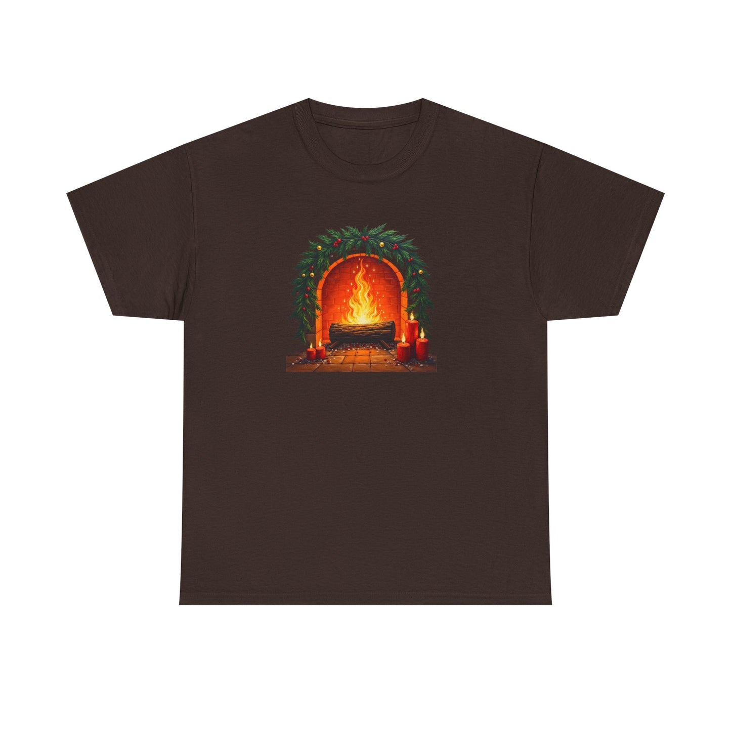 Cozy Holiday Fireplace T-Shirt — Vintage Log Fire Christmas Tee