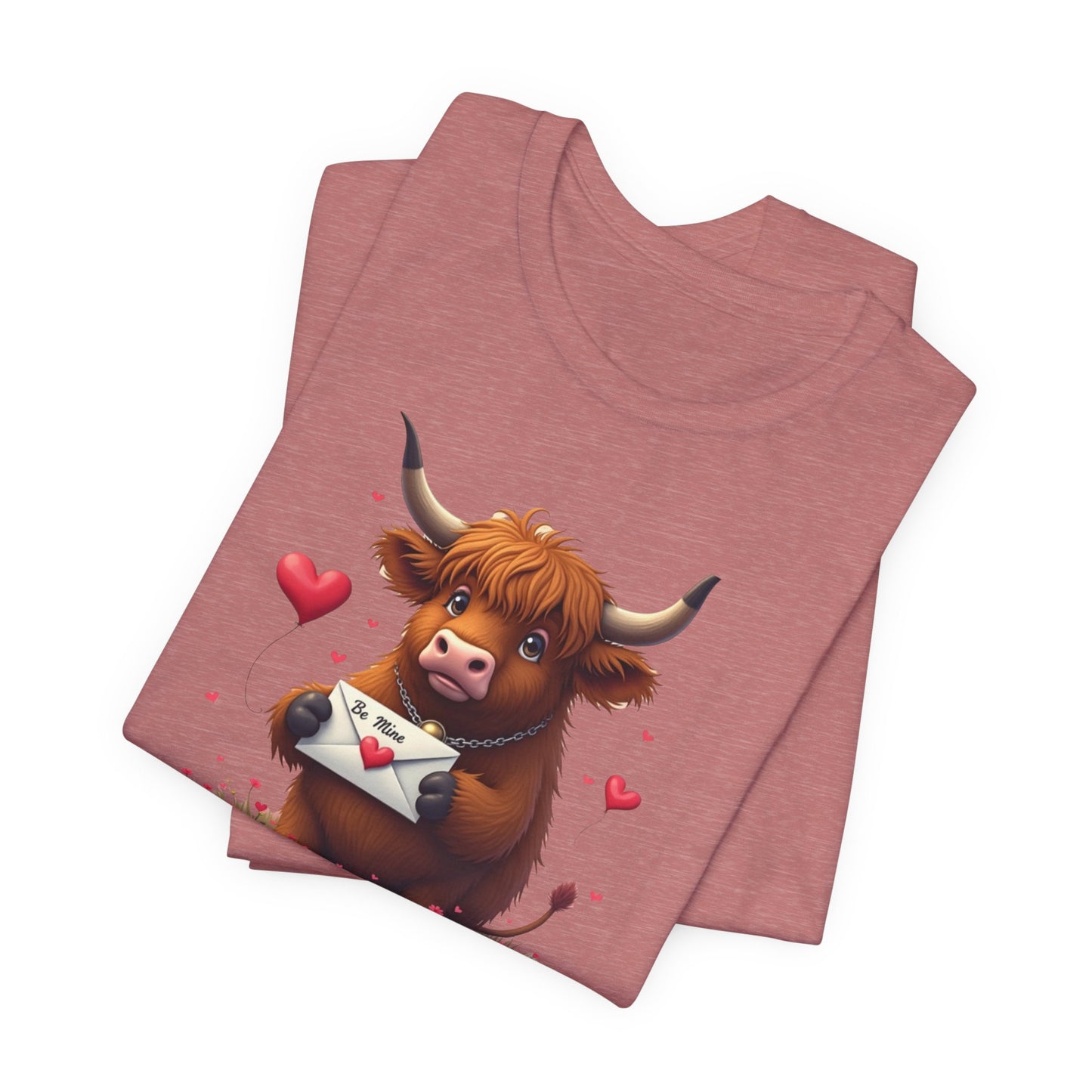 Valentine Highland Cow Tee — Cute Love Letter Bull Shirt