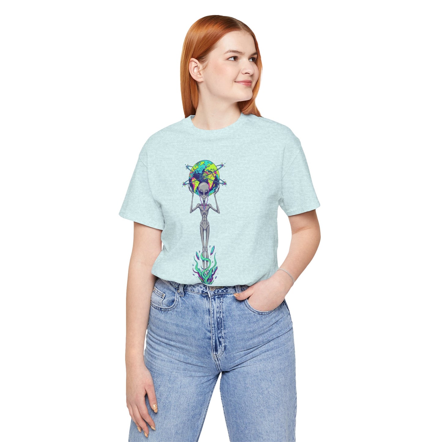 Alien Holding Earth Graphic Tee — Cosmic Sci‑Fi Alien Shirt