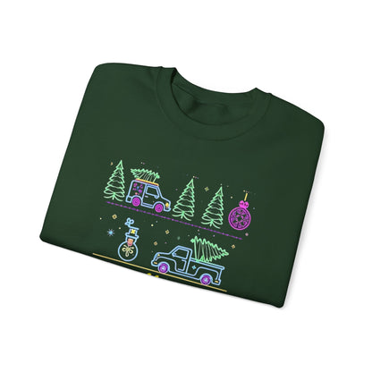 Christmas Crewneck Sweatshirt — Neon Holiday Tree "Merry Christmas" Design
