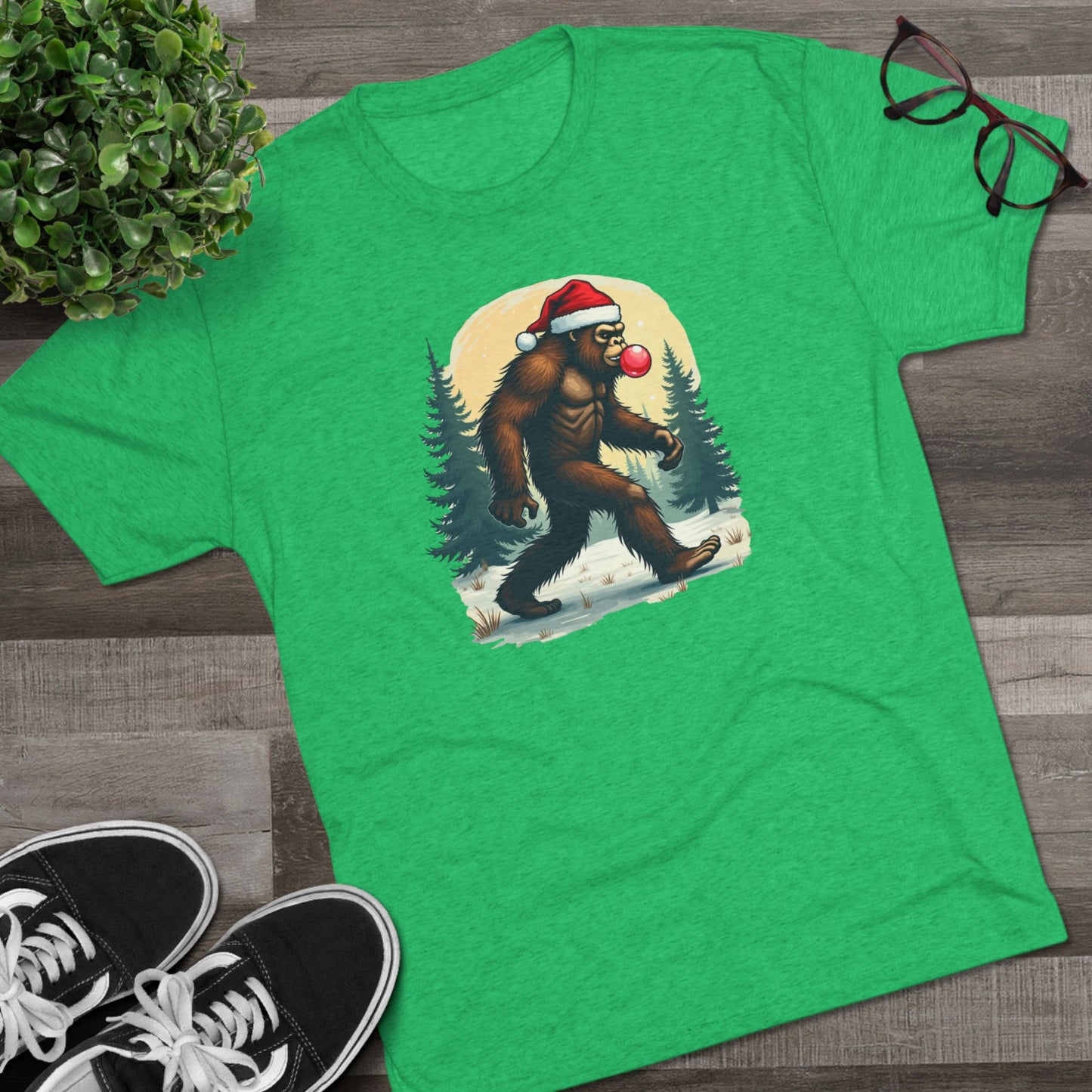Christmas Bigfoot T-Shirt – Santa Hat Sasquatch Holiday Tee