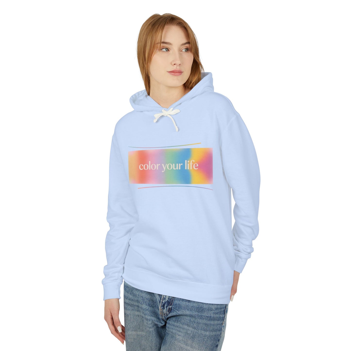 Color Your Life Hoodie — Pastel Rainbow Graphic Hooded Sweatshirt