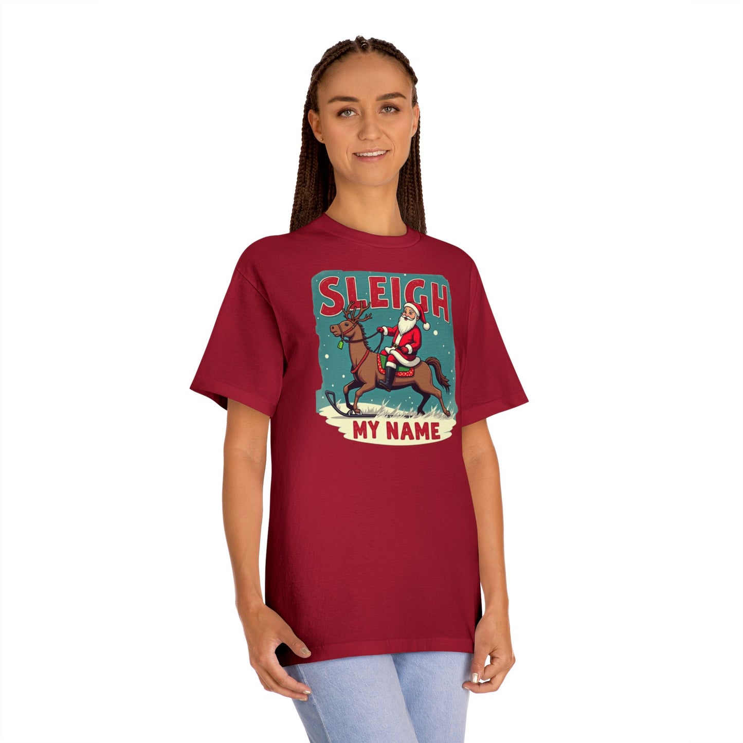 Sleigh My Name Christmas Tee — Personalized Santa Reindeer Holiday Shirt