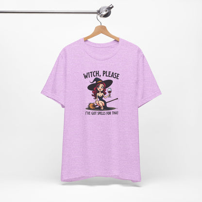 Witch, Please Tee — Cute Pinup Witch Graphic T‑Shirt ("I’ve Got Spells For That")