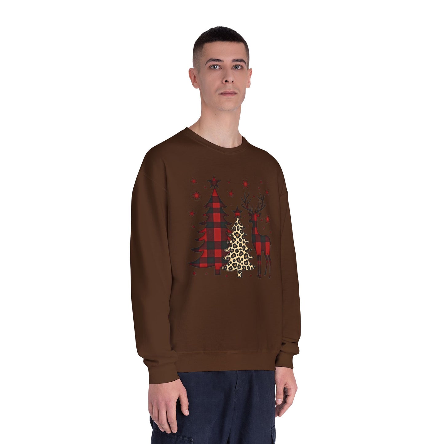 Christmas Buffalo Plaid Trees & Reindeer Crewneck Sweatshirt
