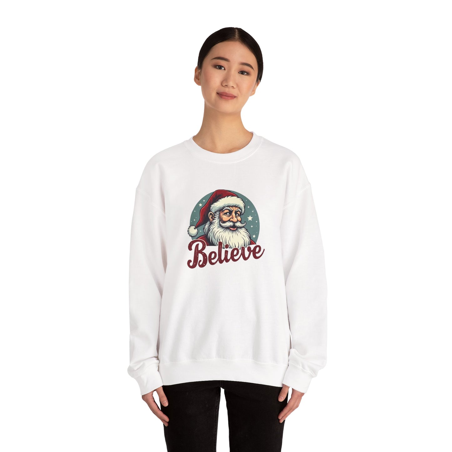 Believe Santa Crewneck Sweatshirt — Vintage Christmas Holiday Sweatshirt