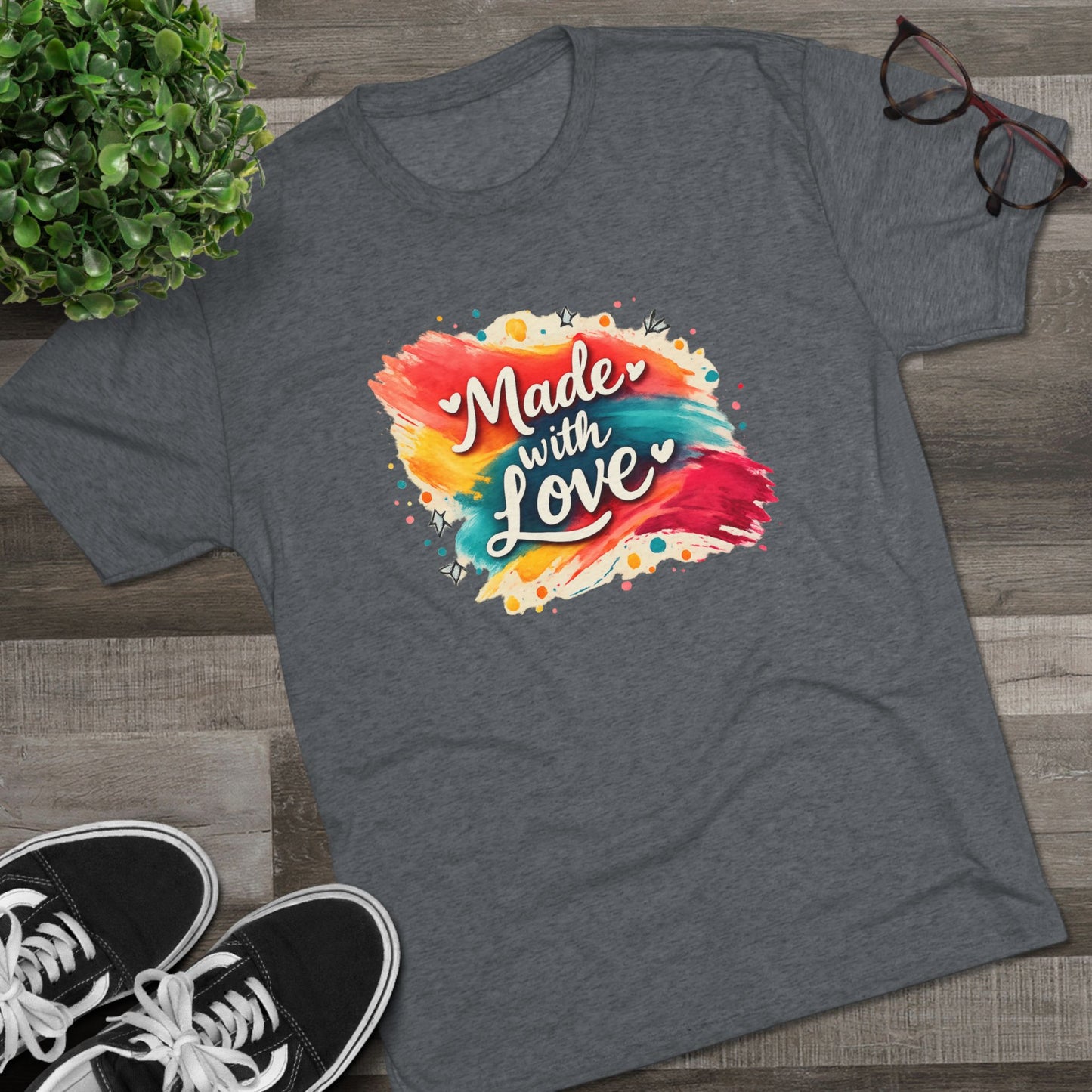 T-Shirt — "Made with Love" Colorful Brushstroke Graphic
