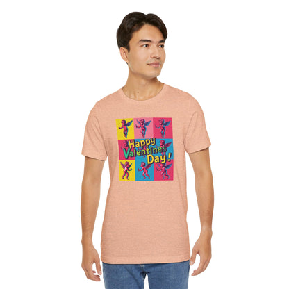 Valentine's Day Pop Art Tee — "Happy Valentine's Day!" Cupid Graphic Shirt