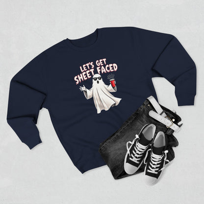 Halloween Ghost Sweatshirt — "Let's Get Sheet Faced" Funny Party Crewneck