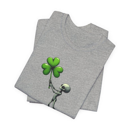 Alien Holding Clover T-Shirt — Cute St. Patrick’s Day Graphic Tee