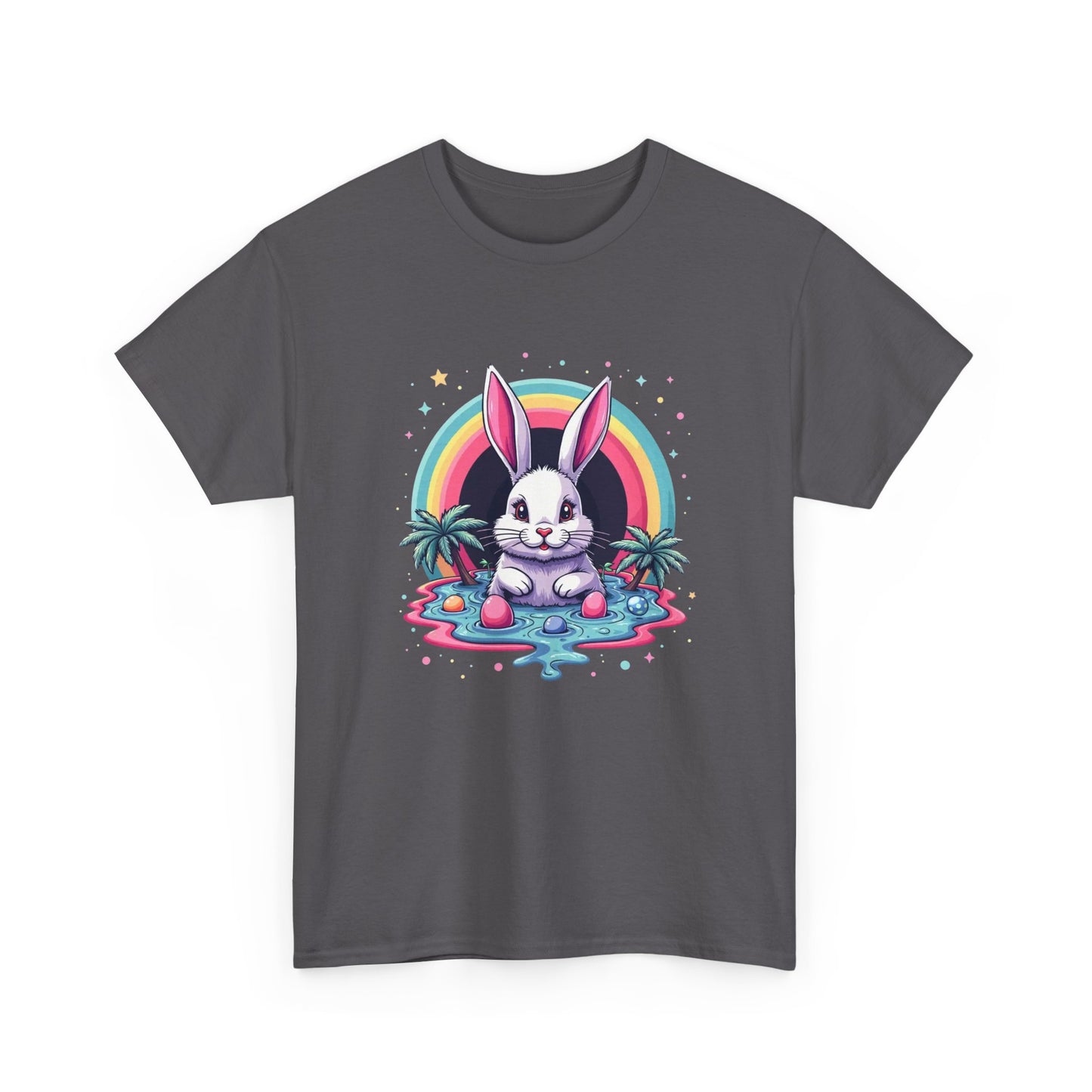 Cute Neon Bunny T-Shirt — Retro Rainbow Rabbit Graphic Tee