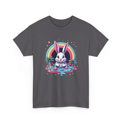 Cute Neon Bunny T-Shirt — Retro Rainbow Rabbit Graphic Tee
