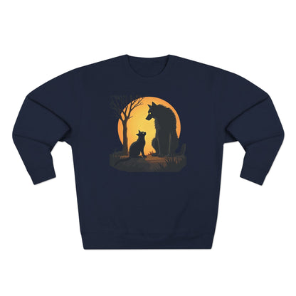Wolf and Cat Sunset Crewneck Sweatshirt
