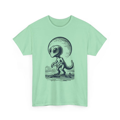 Dinosaur Hybrid, Graphic Unisex Heavy Cotton Tee | UFO Lover T-Shirt | Space-Themed Apparel - Psychonaut Swag