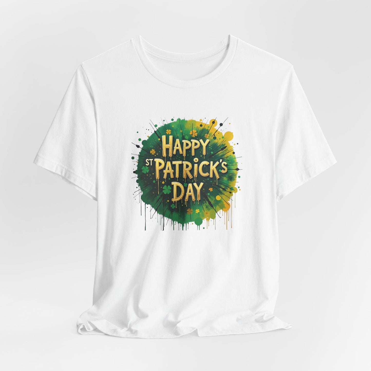 St. Patrick's Day Paint Splash Tee — "Happy St Patrick's Day" Festive Graphic T-Shirt