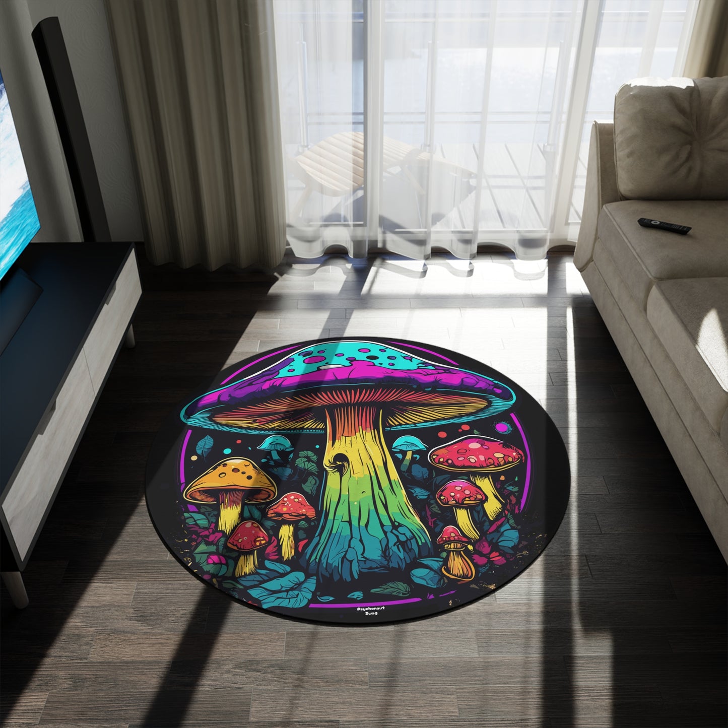 Magical Mushroom, Psychedelic Round Drum Rug