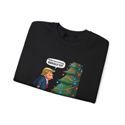 Political Christmas Tree Sweatshirt — "Radically Lit" Holiday Cartoon Crewneck