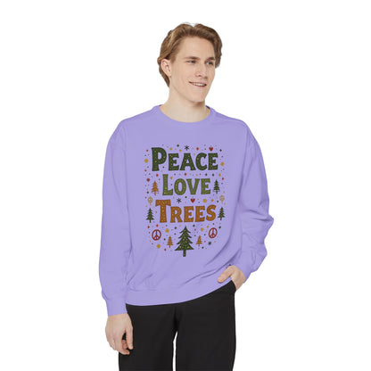Peace Love Trees Sweatshirt — Eco Holiday Tree Graphic Sweatshirt