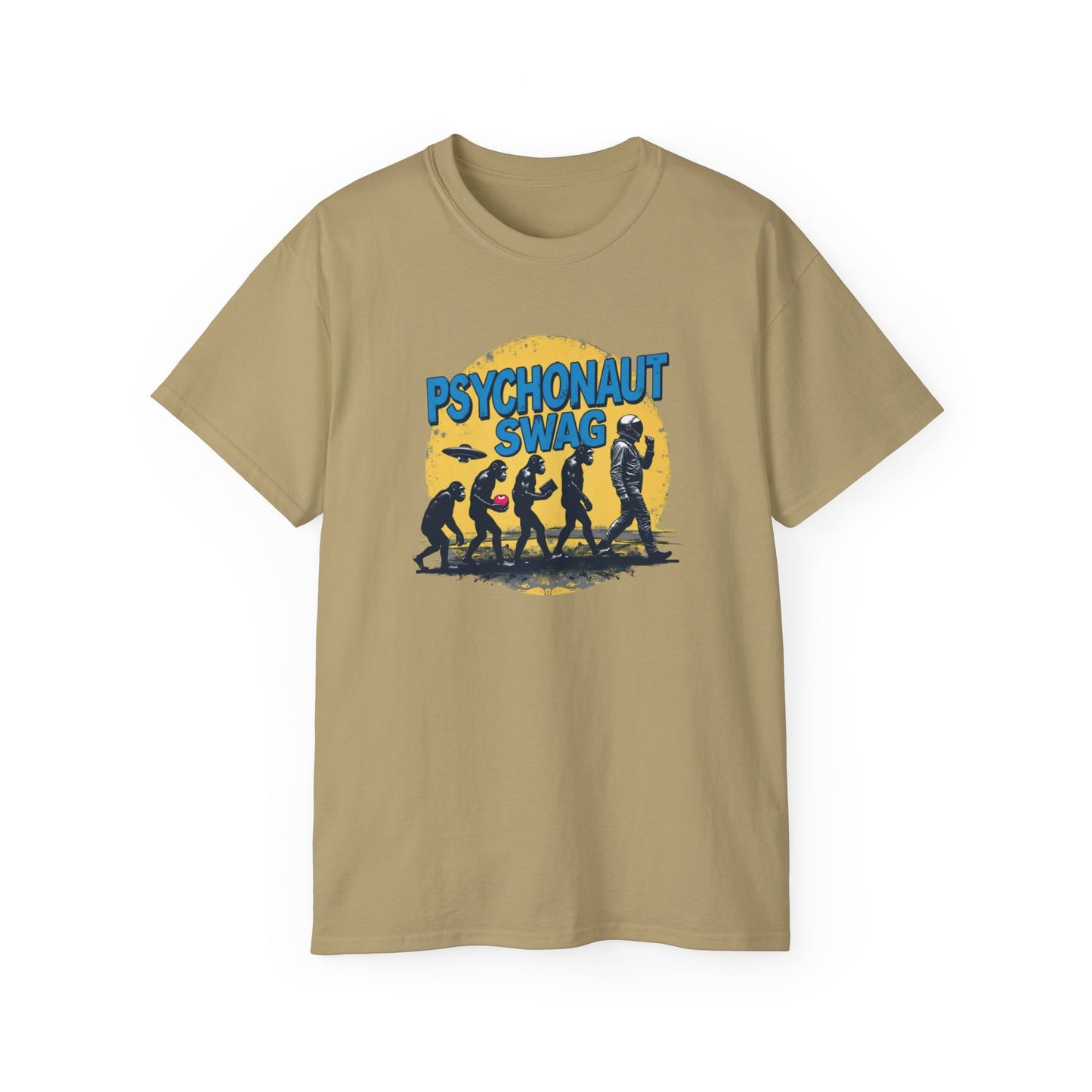 Psychonaut Evolution of Man Sunset, Unisex Tee, Retro Graphic T-Shirt, Music Festival Attire, Gift for Gamers, Casual Streetwear