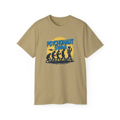 Psychonaut Evolution of Man Sunset, Unisex Tee, Retro Graphic T-Shirt, Music Festival Attire, Gift for Gamers, Casual Streetwear