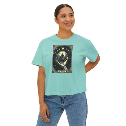 Witch Tarot Boxy Tee - Mystic Crystal Ball Graphic Women’s Crop Shirt