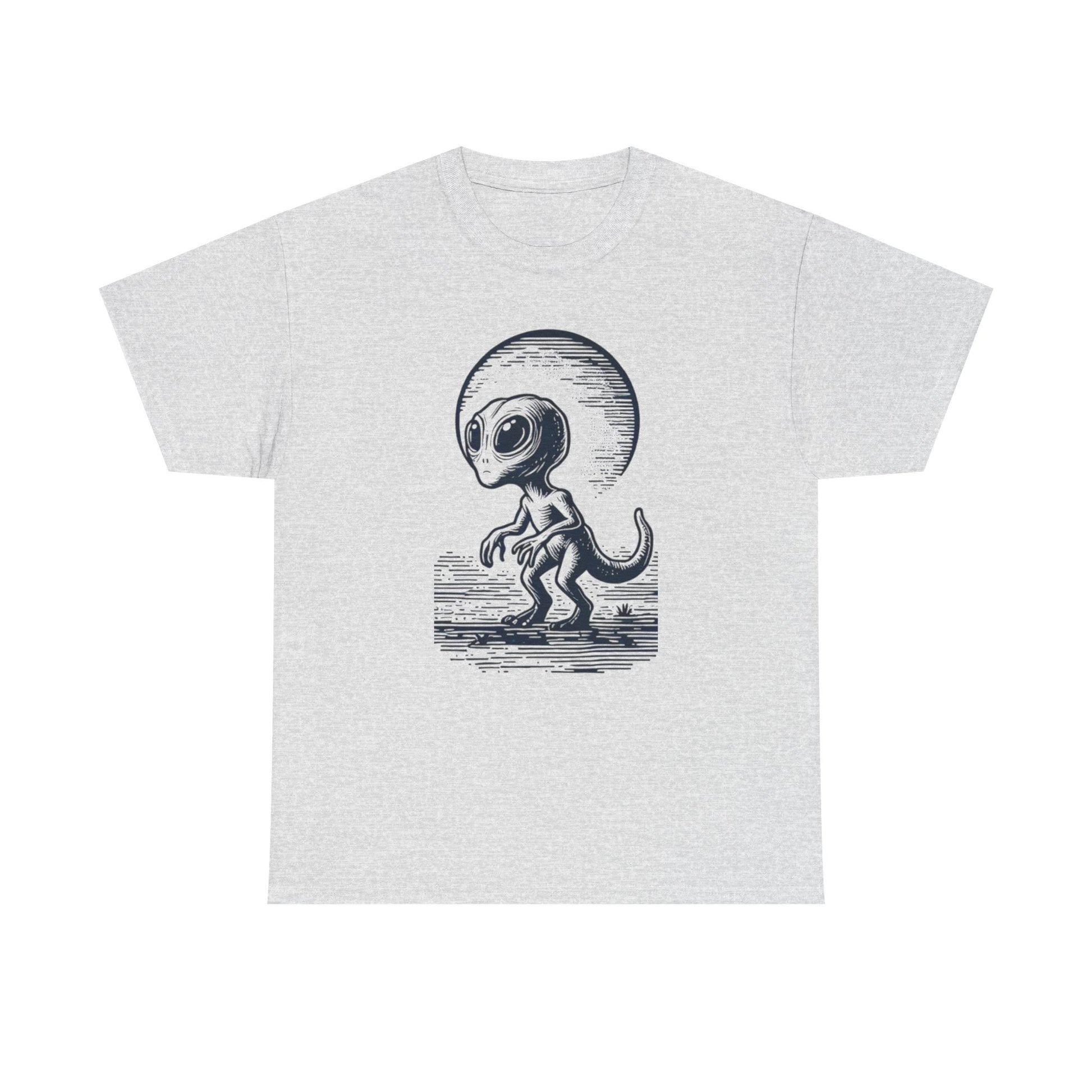 Dinosaur Hybrid, Graphic Unisex Heavy Cotton Tee | UFO Lover T-Shirt | Space-Themed Apparel - Psychonaut Swag