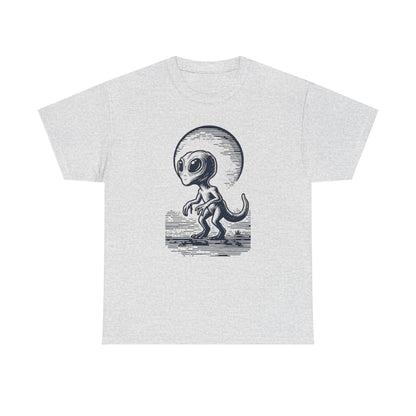 Dinosaur Hybrid, Graphic Unisex Heavy Cotton Tee | UFO Lover T-Shirt | Space-Themed Apparel - Psychonaut Swag