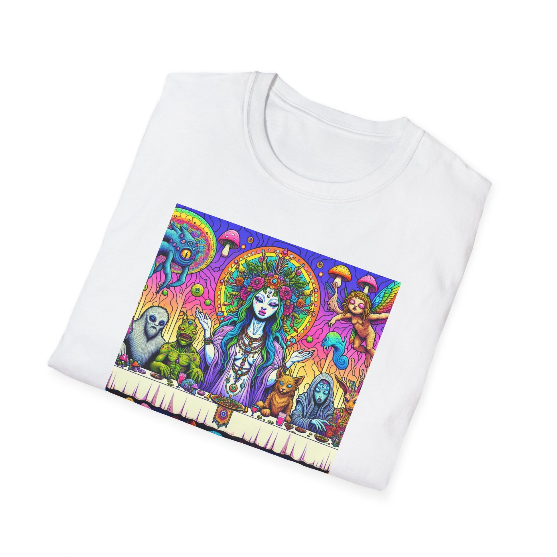 Mushroom Last Supper, Unisex Softstyle T-Shirt - Psychonaut Swag