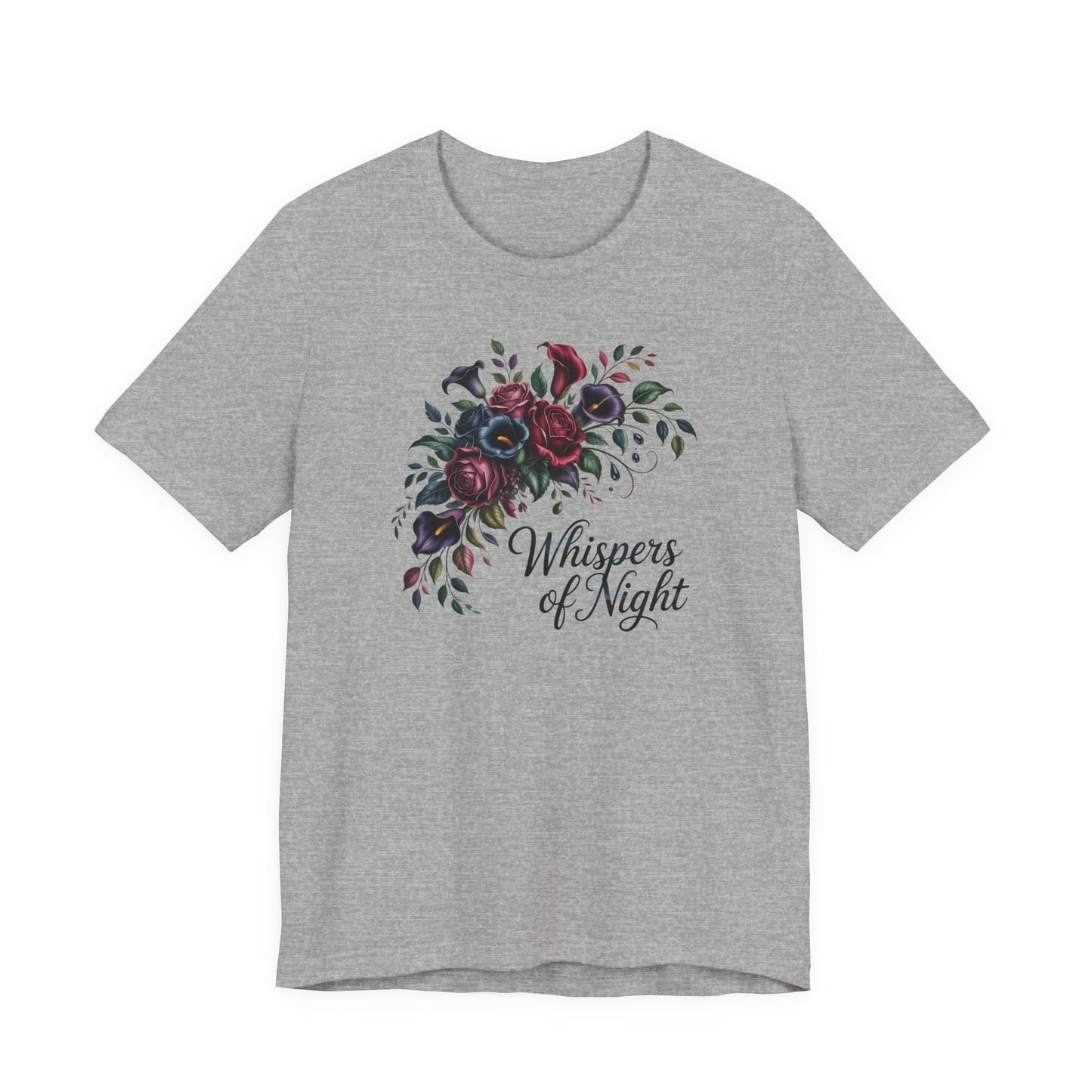Whispers of Night Floral Tee — Dark Rose Bouquet Graphic T-Shirt