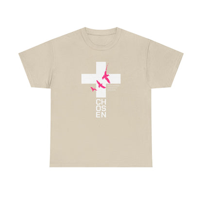 Chosen Cross T-Shirt — Bold Faith Graphic Tee with Pink Birds