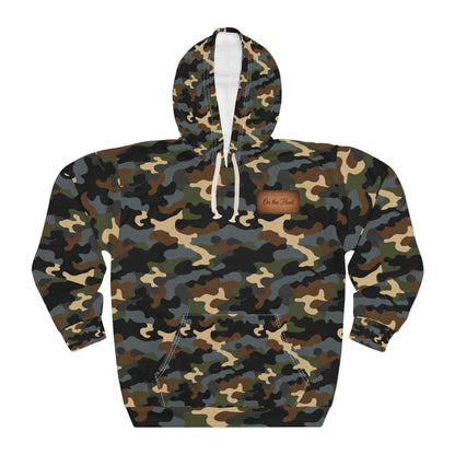On the Hunt, Camo All-Over Print Hoodie — Classic Woodland Camouflage Pullover