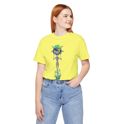 Alien Holding Earth Graphic Tee — Cosmic Sci‑Fi Alien Shirt