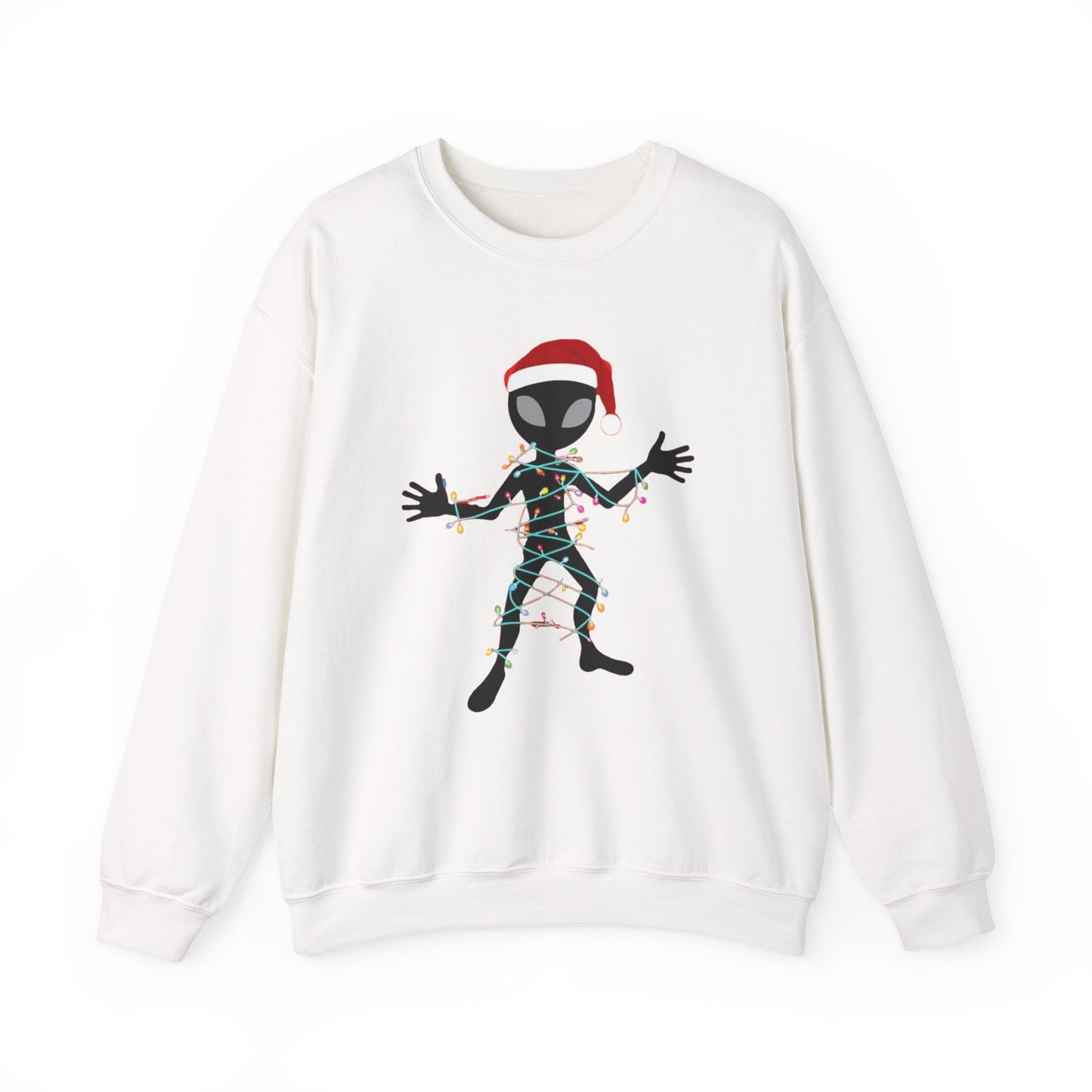 Alien Wrapped in Christmas Lights Sweatshirt — Holiday Ugly Sweater Tee