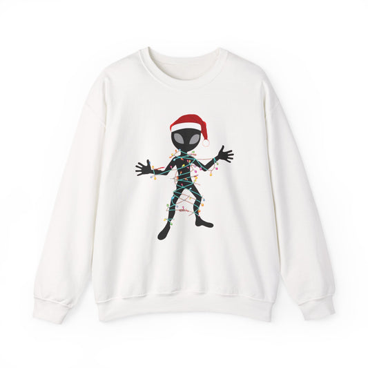Alien Wrapped in Christmas Lights Sweatshirt — Holiday Ugly Sweater Tee