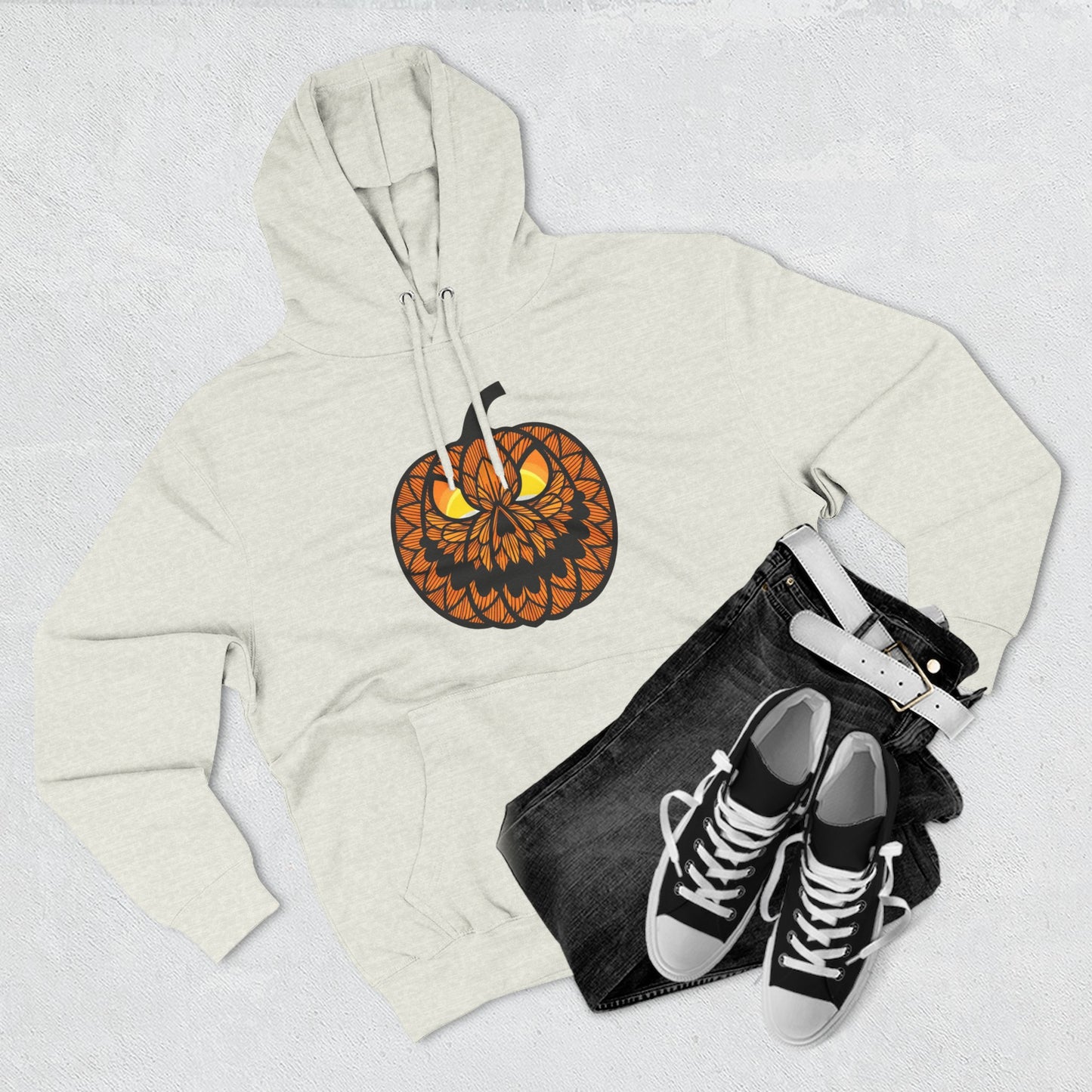 Pumpkin Mandala Hoodie — Halloween Jack-O'-Lantern Fleece Pullover