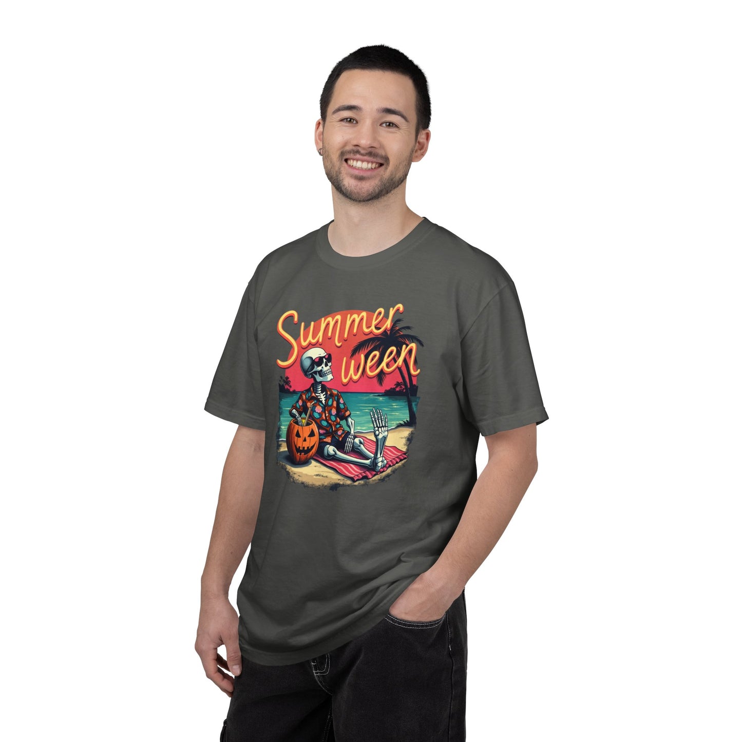 T-Shirt — "Summerween" Beach Skeleton Halloween Graphic Tee