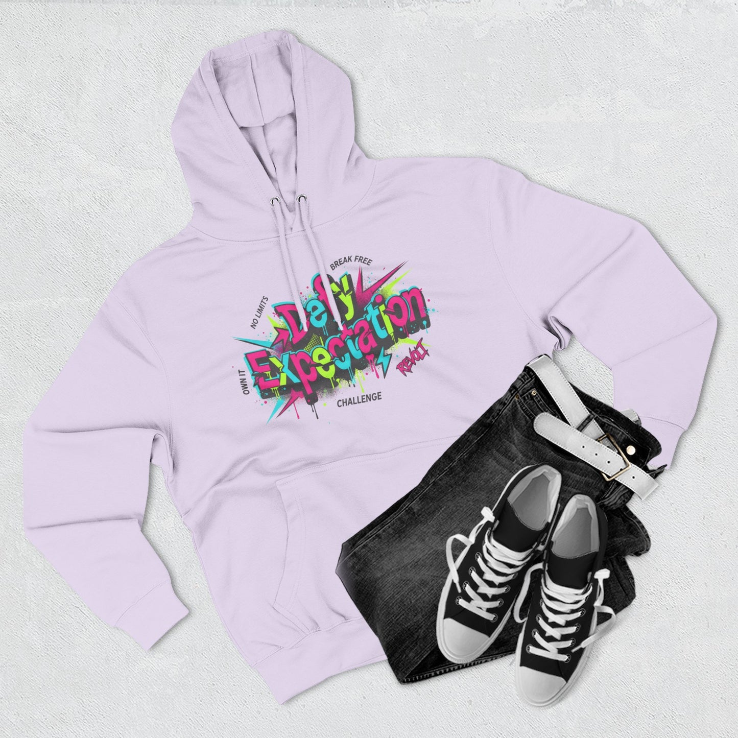 Expectation vs Reality Hoodie — Retro 90s Graffiti 'Defy Expectation' Pullover
