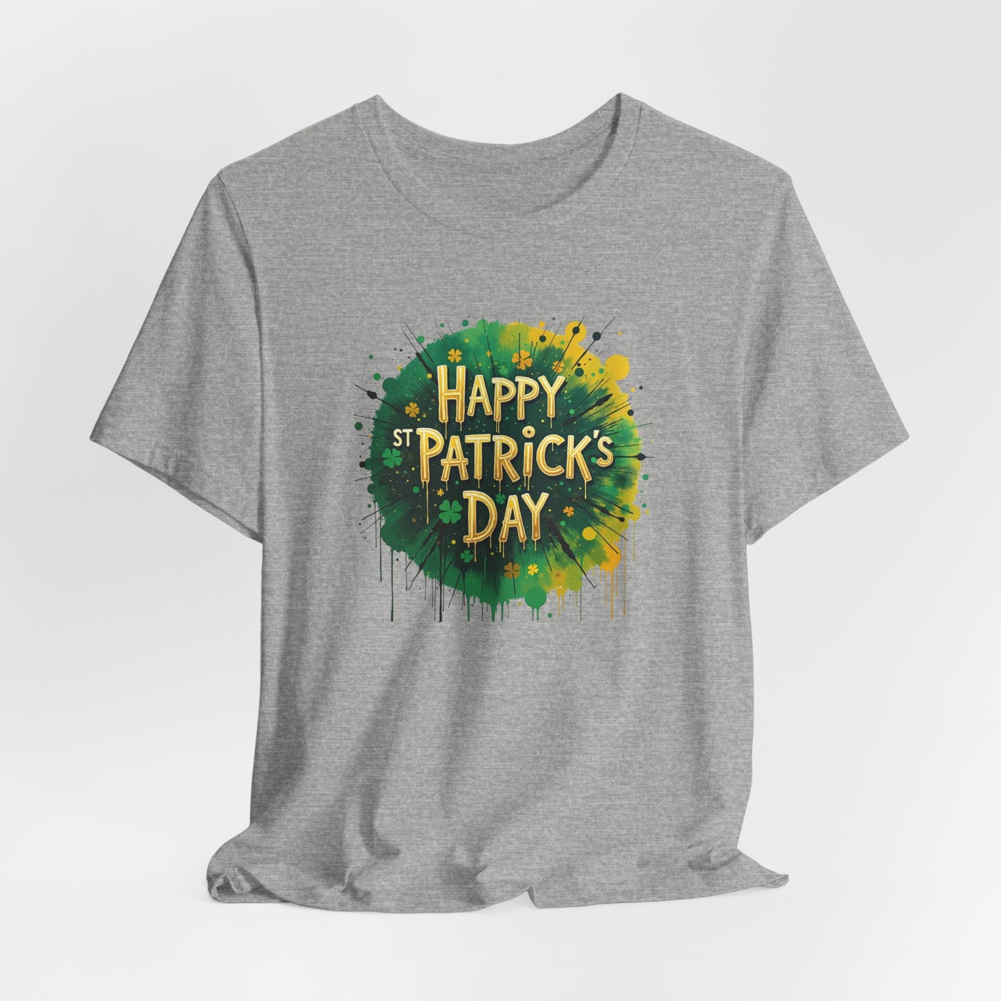 St. Patrick's Day Paint Splash Tee — "Happy St Patrick's Day" Festive Graphic T-Shirt