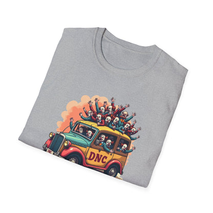 Clown Car, Cartoon Bus 'DNC' Graphic Tee | Political Satire Casual Top