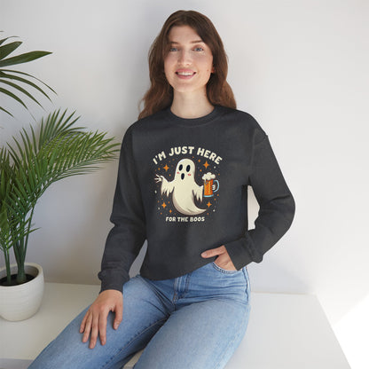 Halloween Ghost Sweatshirt — "I'm Just Here for the Boos" Cozy Crewneck