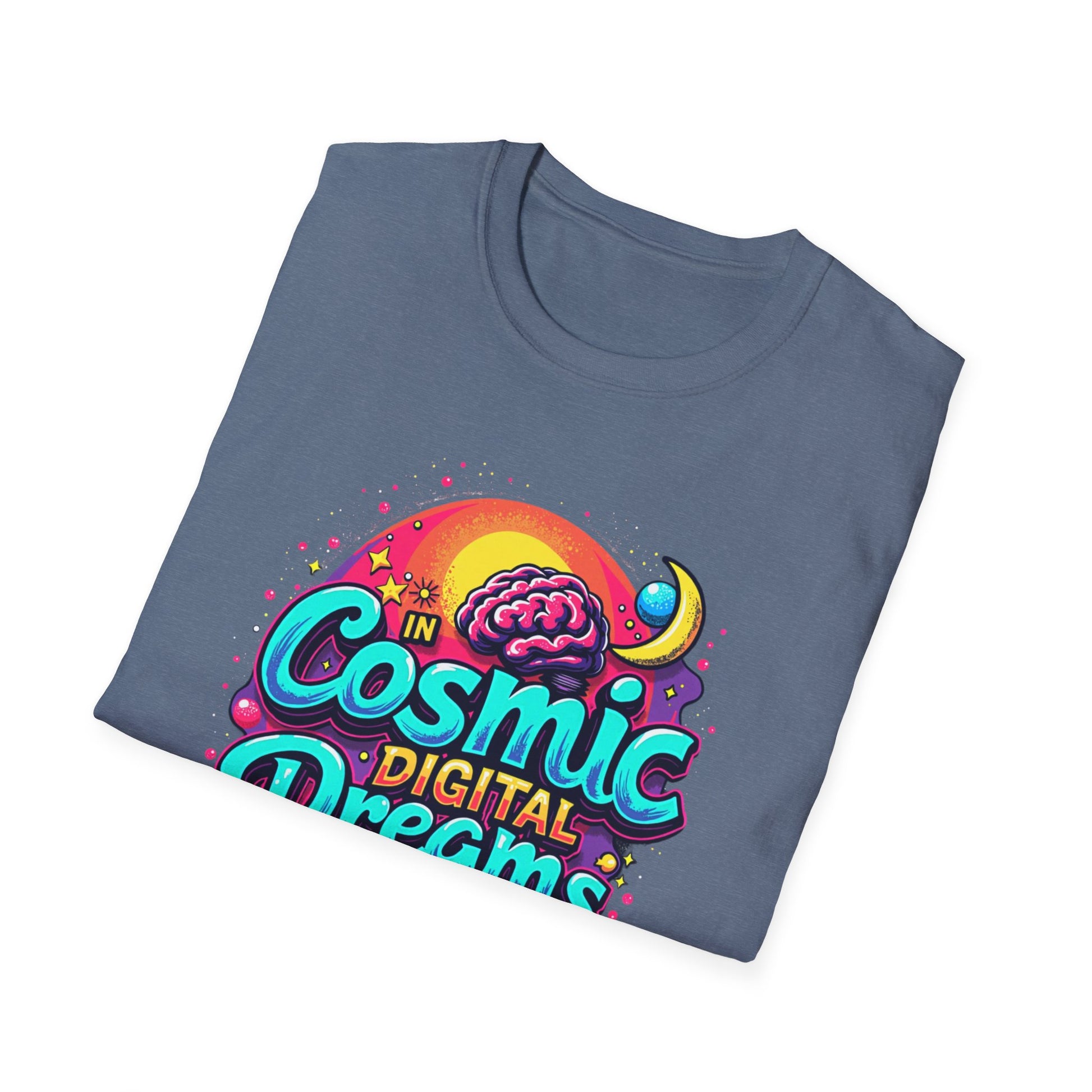 Cosmic Digital Dreams Unisex Softstyle T-Shirt - Vibrant Space-Inspired Design - Psychonaut Swag