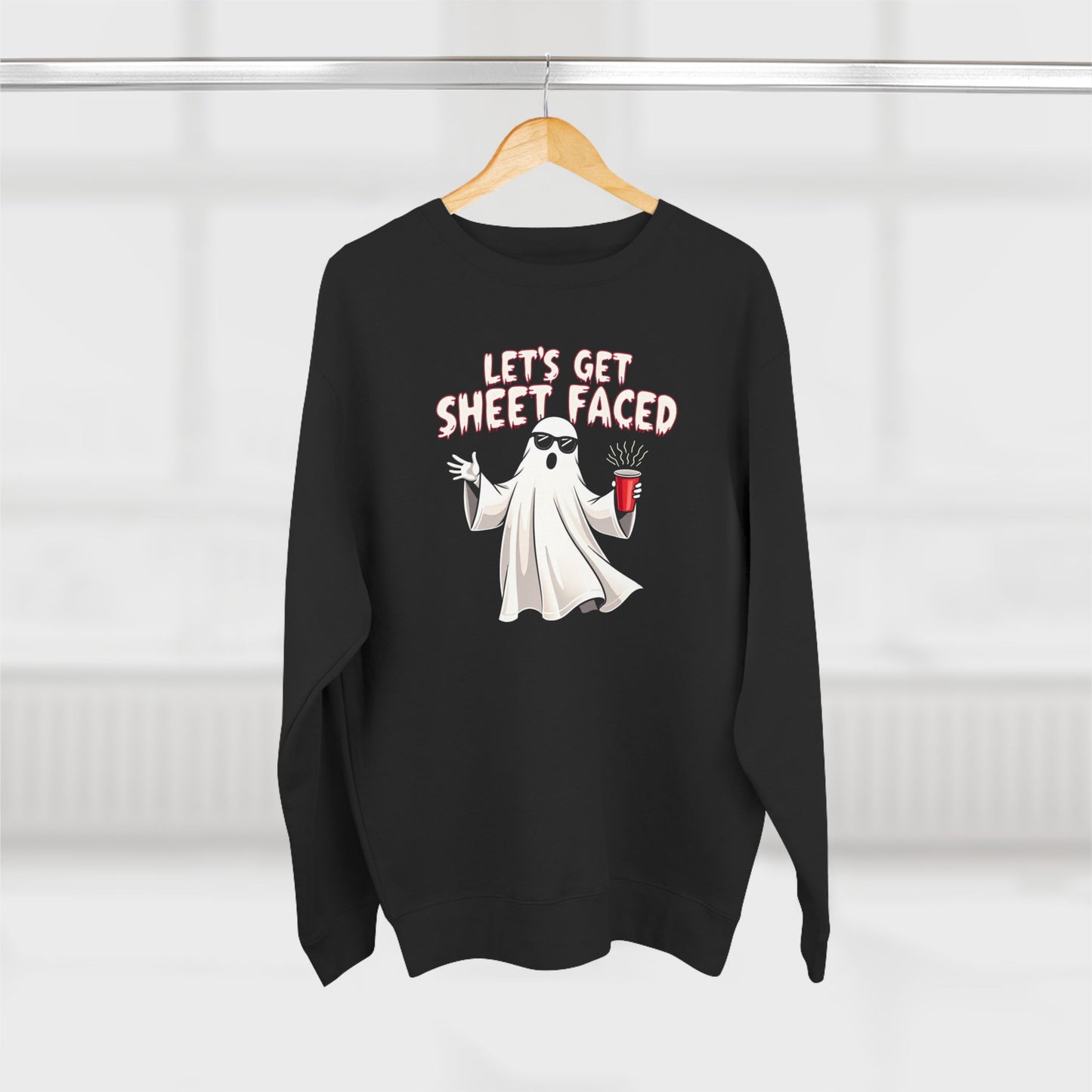 Halloween Ghost Sweatshirt — "Let's Get Sheet Faced" Funny Party Crewneck