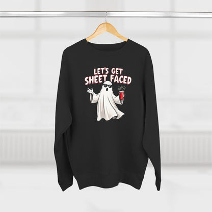 Halloween Ghost Sweatshirt — "Let's Get Sheet Faced" Funny Party Crewneck