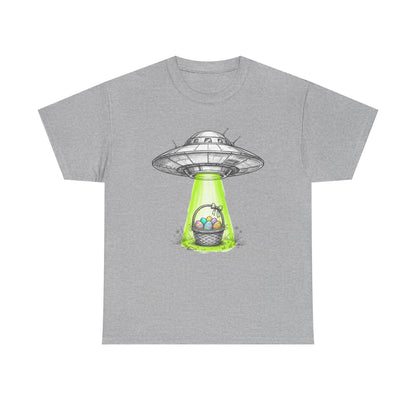 Easter UFO Abduction T-Shirt — Alien Spaceship Beaming Up Easter Basket