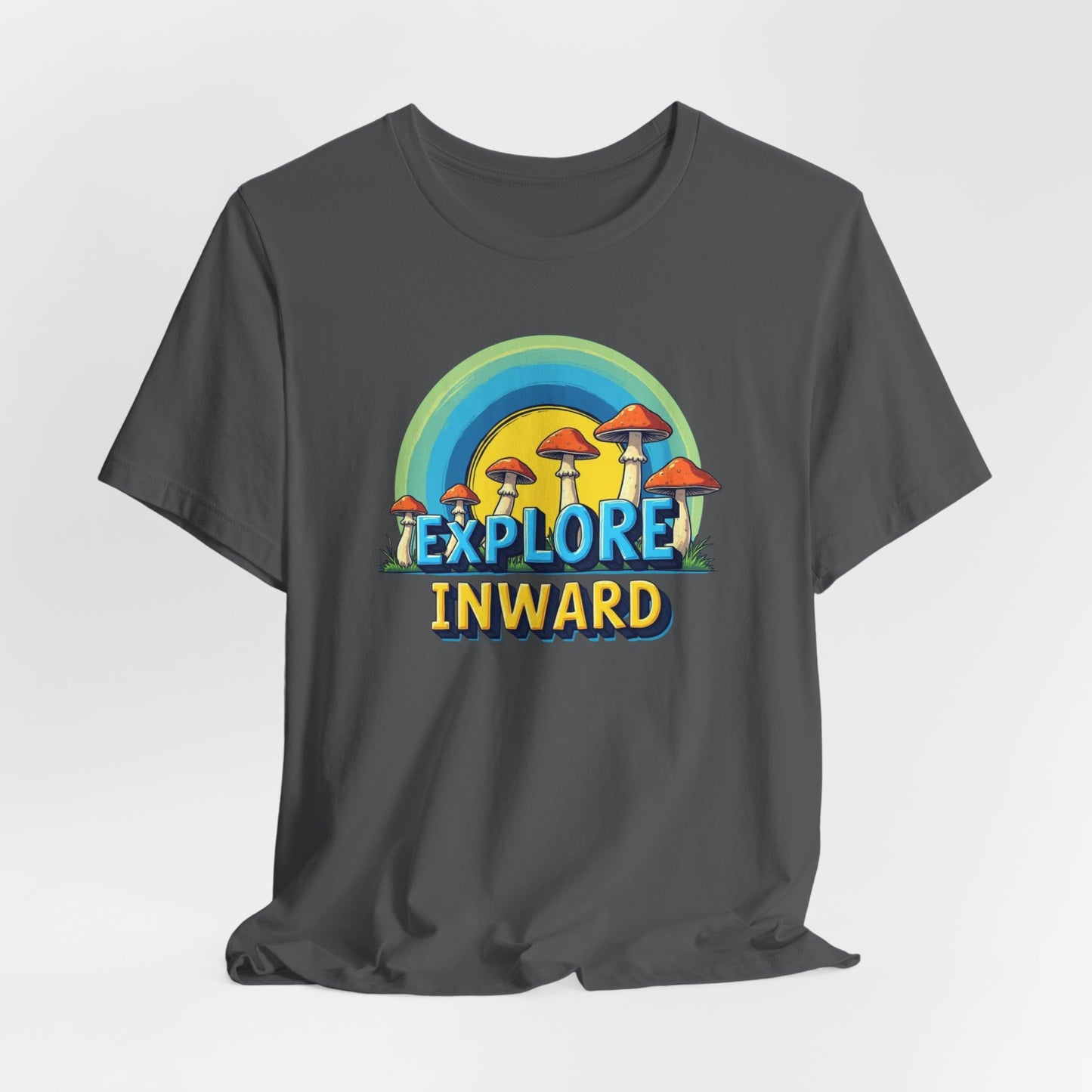 Explore Inward T-Shirt — Retro Mushroom Rainbow Graphic Tee