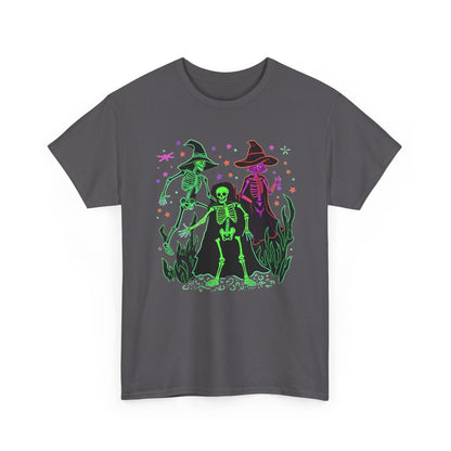Halloween Neon Witches & Skeleton Tee — Retro Spooky Graphic T-Shirt