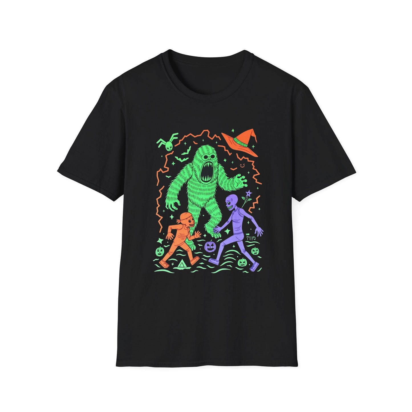 Sasquatch gets angry when out of candy Halloween T‑Shirt — Neon Green Creature Trick‑Or‑Treat Tee