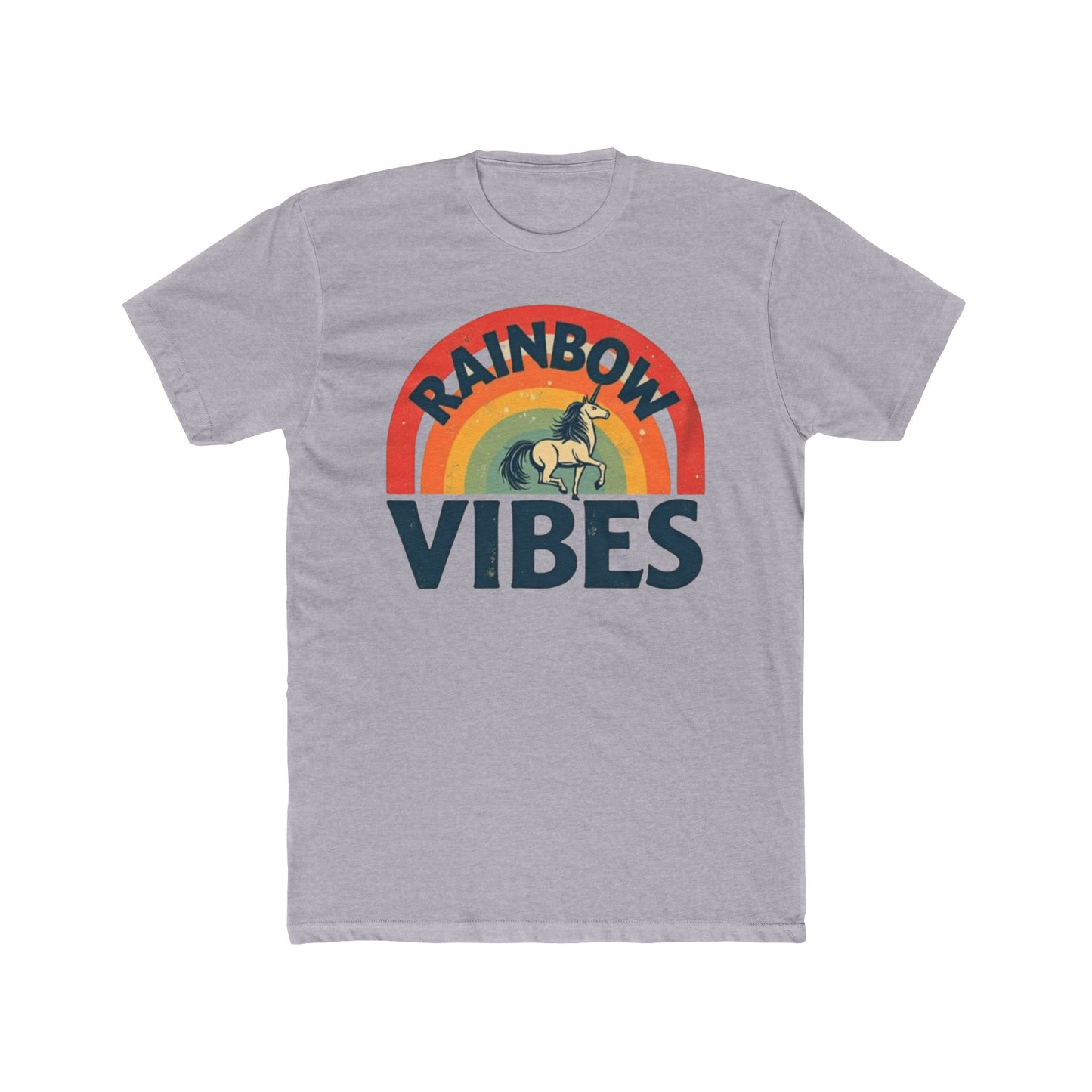 Rainbow Unicorn Vibes Unisex Cotton Crew Tee, Casual Wear, Gift for Friends, Rainbow Theme, Everyday Comfort, Summer Spirit - Psychonaut Swag