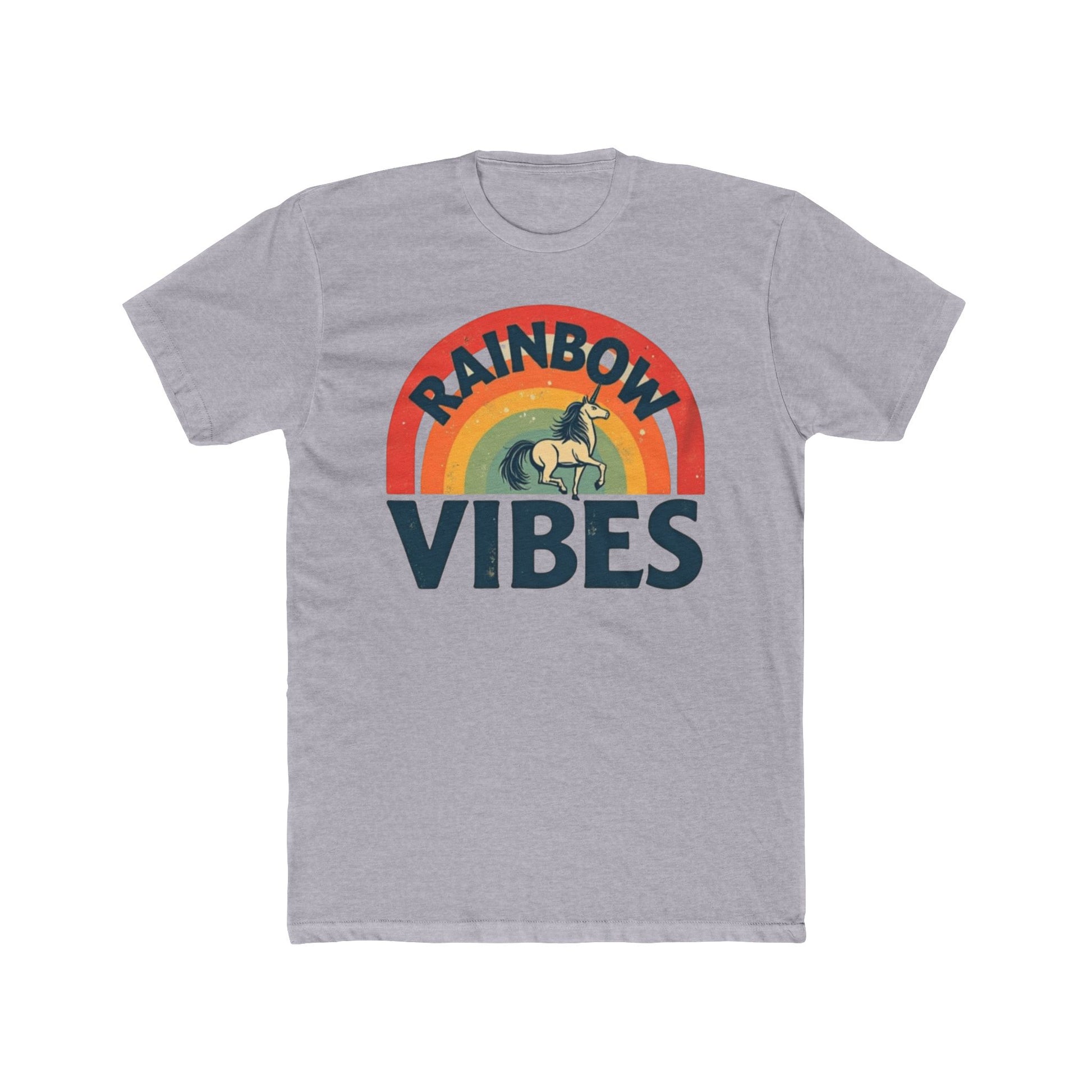 Rainbow Unicorn Vibes Unisex Cotton Crew Tee, Casual Wear, Gift for Friends, Rainbow Theme, Everyday Comfort, Summer Spirit - Psychonaut Swag