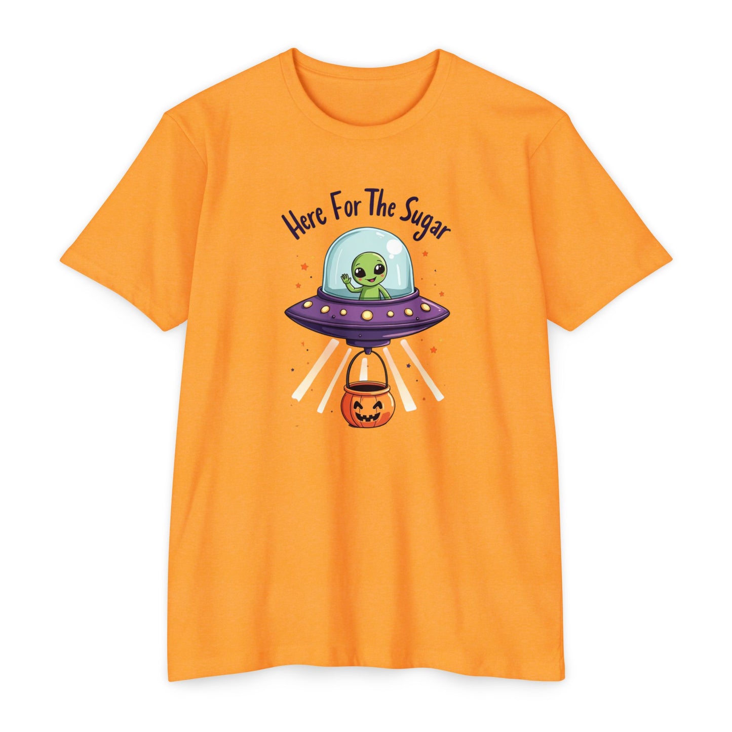 Halloween Alien T-Shirt — "Here For The Sugar" Cute UFO Trick-or-Treat Tee